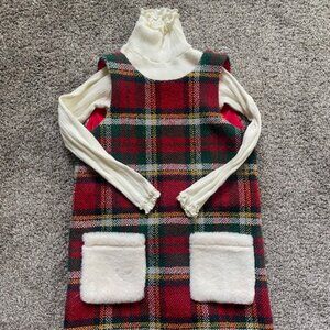 Hatley Girls Plaid Holiday Dress with Turtleneck and Faux Fur Pockets Size 7